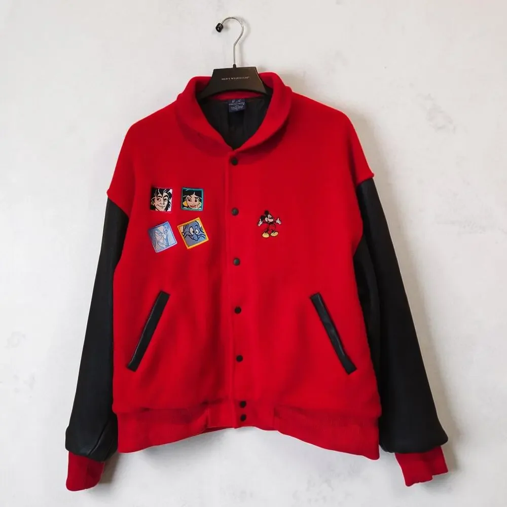 Vintage 90s Disney Aladdin Bomber Mens Medium Jacket Red Combed Cotton Genie